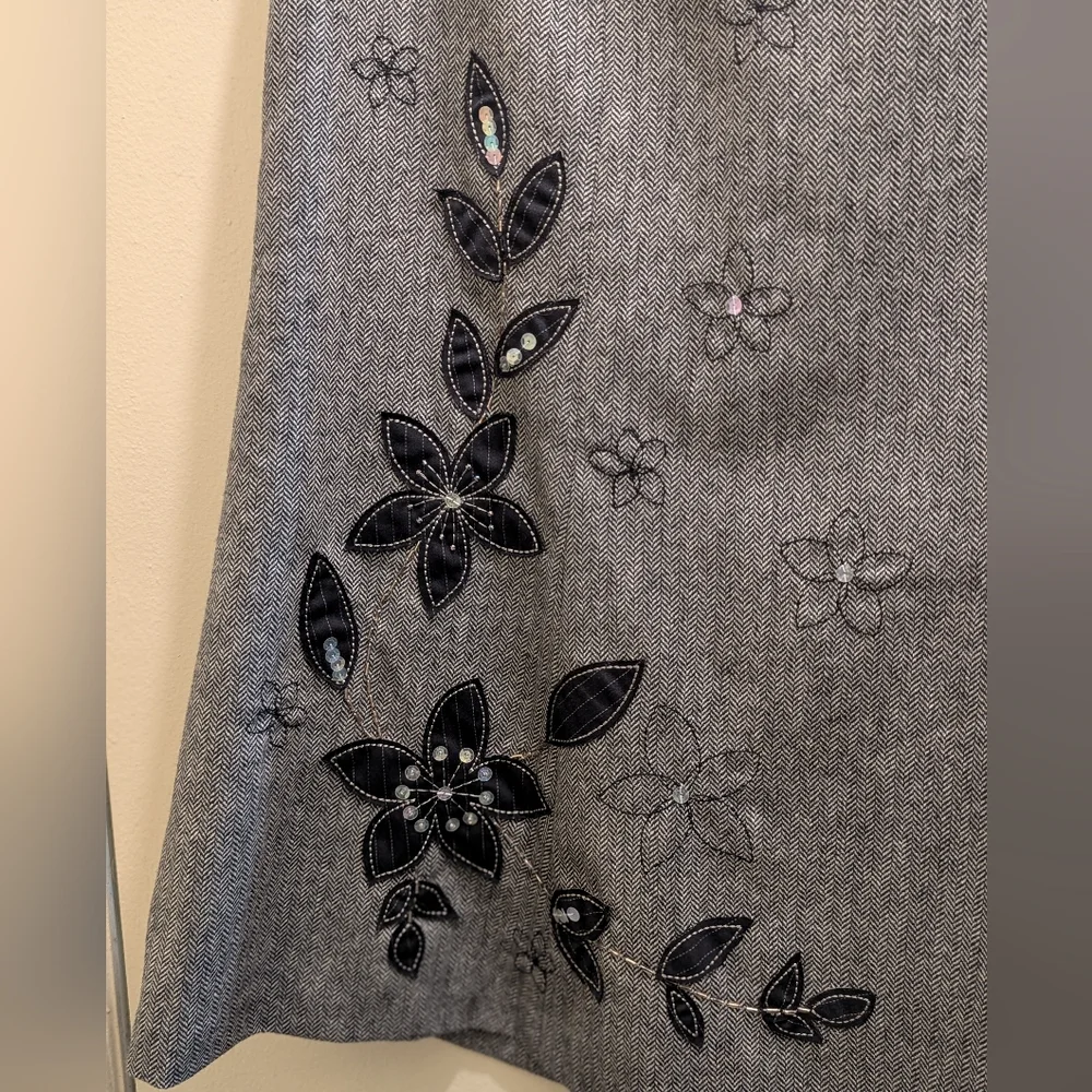 Jones New York Country Wool Blend Black/White Herringbone Embroidered Skirt- 6 - Picture 3 of 12